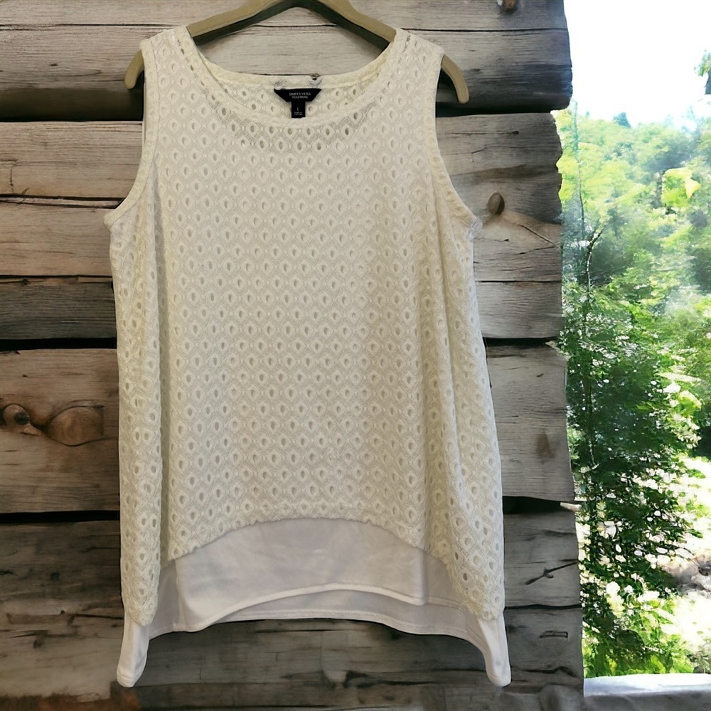Simply Vera Vera Wang White Eyelet Layered Sleeveless Top L - Picture 14 of 16